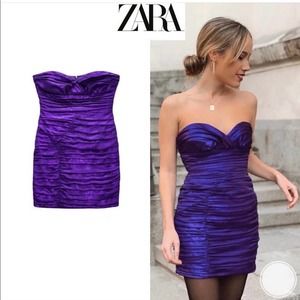 Zara Purple Draped Mini Dress Strapless Size Small NWT New With Tags